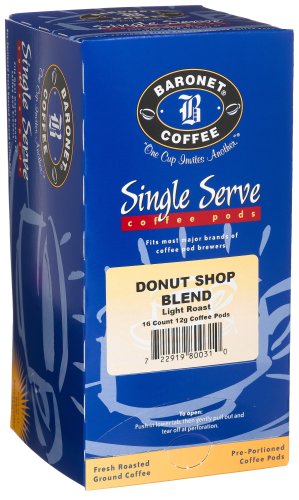 Baronet Coffee Donut Shop Blend Mega Coffee Pods, Light Roast 16-Count Boxes (Pack of 4) by Coffee Pods