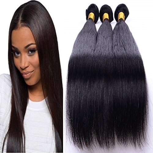Brazilian Hair 3 Bundles Straight with Lace Front Free Part Closure, Black Hair Color, Mixed Length (12 12 12+10)