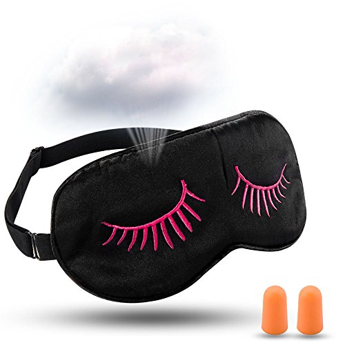 Roybens Breathable Sleep Travel Natural Silk Eye Mask Cover - Soft & Breathable, Ultra Lightweight for Sleeping, Relaxation, Spa - with Adjustable Strap and Ear Plugs - Protect Eye Eyelashes