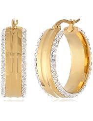 Stainless Steel Simulated Diamond Edge Hoop Earrings