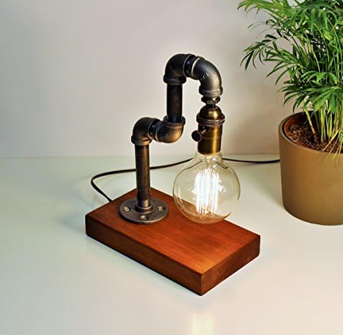 Red Mahogany Globe Edison Bulb Industrial Steampunk Rustic Pipe Table Lamp Handmade Unique Floor Light Wood Mid Century Iron Unique Wall Sconce Desk lamp Vintage Retro Home Decor Mens Cave Lighting
