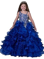 Girls One Shoulder Organza  Lace Crystals Beaded  Crystal  Ball Gown Flower-Girl Dress/Pageant Dress/Party Dress  With Rhinestones