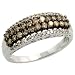 14k White Gold Diamond Ring, w/ 0.70 Carat Brilliant Cut White & Chocolate Diamonds, 1/4" (7mm) wide, size 6.5