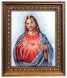 Sacred Heart of Jesus in Blue Cloak and Wood Frame with Golden Trim, 11.25" x 13.25" - MADE IN ITALY