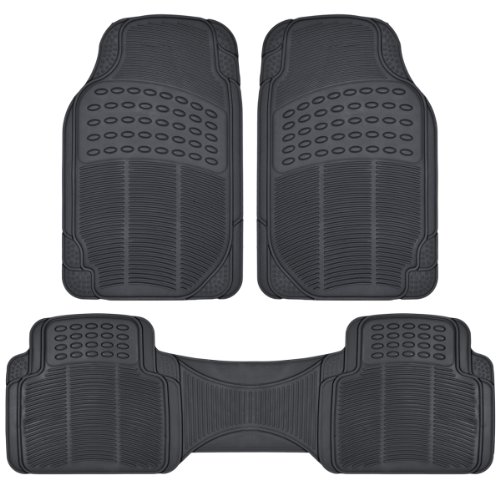 All Weather Solid Black Rubber Trimmable Front & Rear 3 Pieces Universal Car Van Truck Floor Mats Set