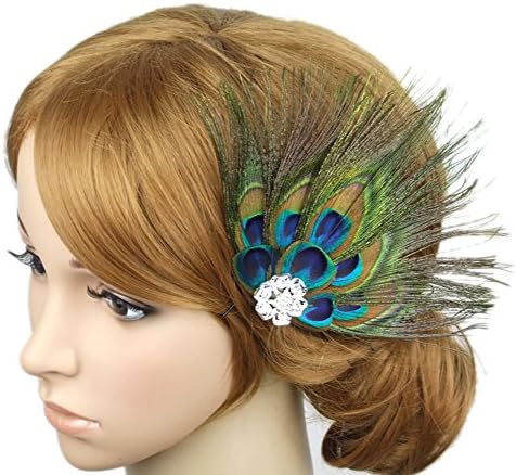 Elleacc Vintage Wedding Bridal Fascinator Feather Peacock Hair Clip
