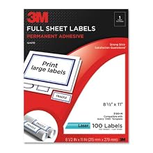 3M Permanent Adhesive Full Sheet Labels, 8.5 x 11 Inches, White, 100 per Pack (3100-M)