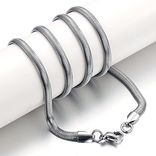 Titanium Stainless Steel Anti Allergy Necklace Concise Polished Thick Flat Snake Color Fading Proof Chain Without Pendant Length 20Inch Width 1.5Mm/4Mm/5Mm