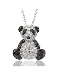 Diamond Accented Panda Bear Pendant in Black Sterling Silver