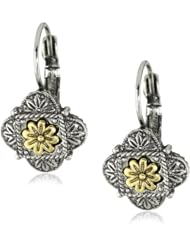 1928 Jewelry Silver Tone Brass Floral Scalloped Lever Back Earrings
