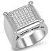 Platinum Plated Square Shaped Round White CZ Cubic Zirconia Mens Flashy Hip Hop Iced Pinky Ring (0.71 inch wide)