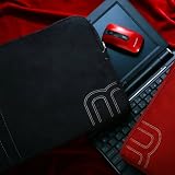 miim Faux Suede Protective 133quot Laptop Sleeve Black with Shoulder Strap and PocketGold Stitch Trim on sale