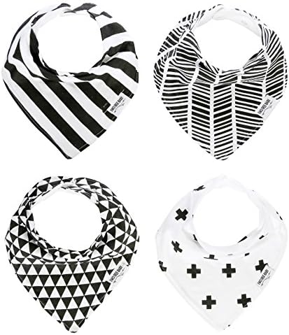 Baby Bandana DROOL BIBS for Boy or Girl, 4-PACK Absorbent ORGANIC Cotton, Cute and Modern Baby Gift Set "GEOMETRIC" by Two Tree Baby