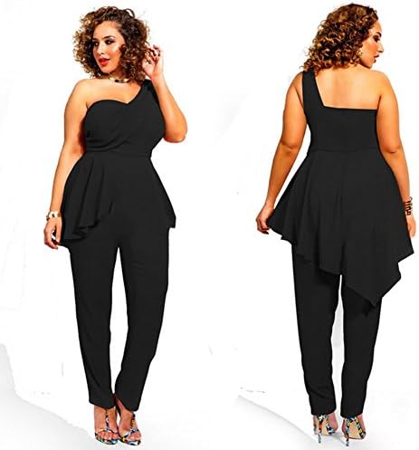 Hot Sexy Women's One Shoulder Plus Size Wrapped Dress Romper Jumpsuit Clubwear Pants (XL, black)