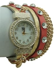 DESIGNER INSPIRED 12958212 WRAP AROUND BRACELET WATCH-HOT PINK/ORANGE