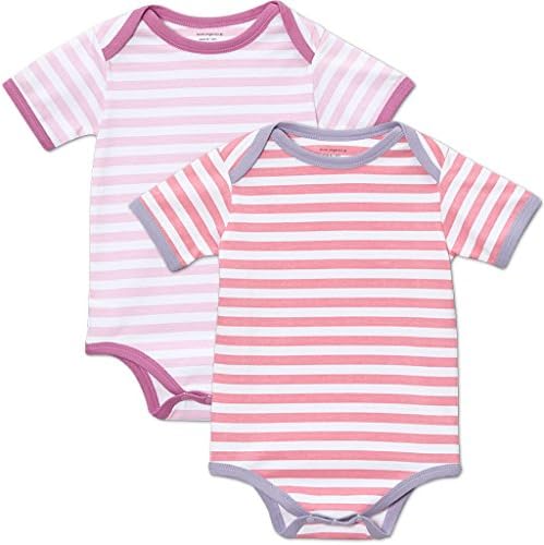 Kimki Organics Organic Cotton Baby Bodysuit 0-3 Months, Girls Stripes 2 Pack