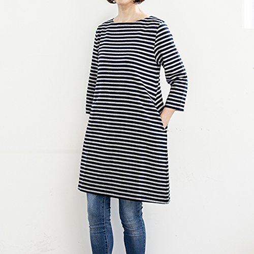 栗原はるみ コットンボーダー7分袖チュニック