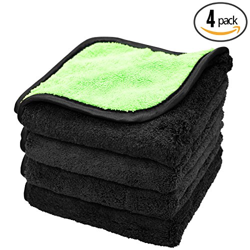 (4-Pack) 840gsm SUPER THICK & PLUSH Chameleon 840 16 in. x 16 in. Professional Microfiber Waterless / Rinseless Wash and Buffing Detailing Towels - THE RAG COMPANY (Lime Green / Black)