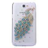 MinisDesign 3d Bling Crystal Rhinestone Peacock Clear Case Cover Skin for The Samsung Galaxy Note 2 (Color:Blue)