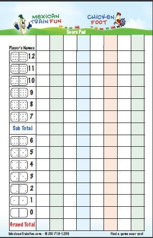 Mexican Train Fun Domino Scorepad - Double 12 -4-colors