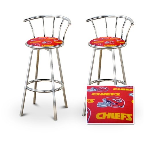 2 Kansas City Chiefs NFL Football Themed Specialty / Custom Chrome Barstools with Backrest Set