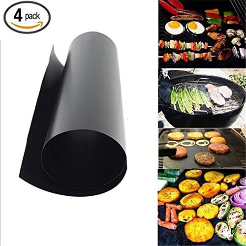 PromethFire Baking Barbecue BBQ Grill Mat (Set of 4) Durable Non-Stick BBQ &amp; Grilling Sheet Heat Resistant and Dishwasher Safe Works With Gas, Electric, Charcoal Grills, and More - 15.75 x 13 Inch