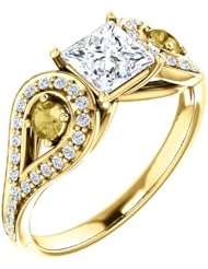 18K Yellow Gold Princess Cut White and Yellow Diamond Ring -- LIFETIME WARRANTY