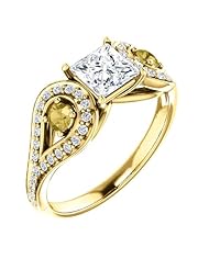 10K Yellow Gold Princess Cut White and Yellow Diamond Ring -- LIFETIME WARRANTY