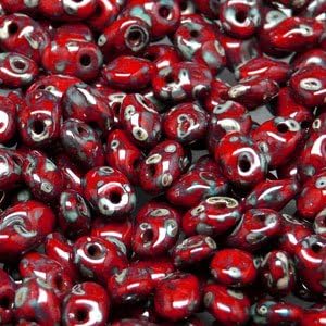 Opaque Coral Red Picasso 2.5x5mm 1 ONE Hole Fringe Beads Czech Glass Seed Beads 20 Gram Tube