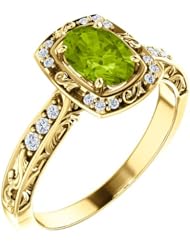 18K Yellow Gold 7.00x5.00mm Oval Cut Peridot and Diamond Ring -- LIFETIME WARRANTY