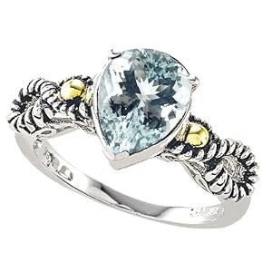 3.50 cttw 925 Sterling Silver and 18k Gold Two Tone Genuine Aquamarine Ring by Finejewelers