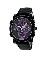 Mark Naimer Fashion Watch in Black Silicone Band with Purple Stylish Dial and Mini Dial Displays