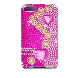 Sparkling Pink Diamond Pearl Heart Full Diamond Rhinestone Snap on Hard Skin Back Cover Case for Apple Ipod Touch Itouch 2nd Gen 3rd Gen Slim Fit