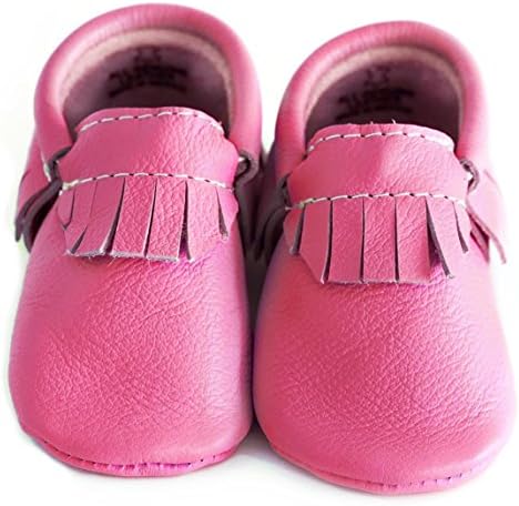 Baby Moccasins, The Coral Pear Classic Moccasin, Genuine Leather Shoes for Babies & Toddlers, Hot Pink, Size 6.5M (Babies & Toddlers)