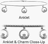 10 Karat White Gold 10 Inch Celtic 3 Charm Anklet