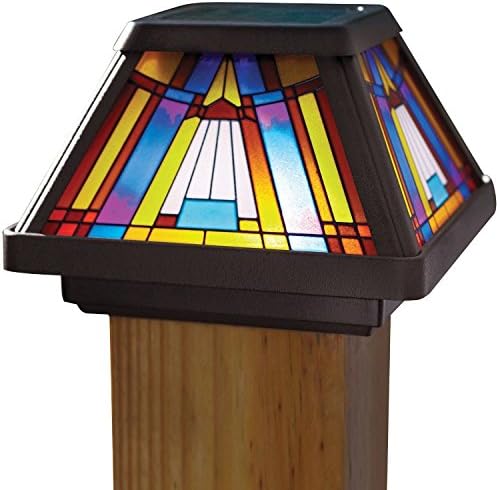 91241 Stained Glass Solar Post Cap Lamp, LED is 6X-Brighter New free shipping