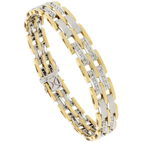 14k 2-Tone Gold 8.5 in. Men's Pantera Bracelet, w/ 1.00 Carat Brilliant Cut Diamonds, 1/2 in (12mm) wide