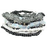Heirloom Finds Black White and Smoke Beaded 12 Bracelet Stack Stretch to Fit