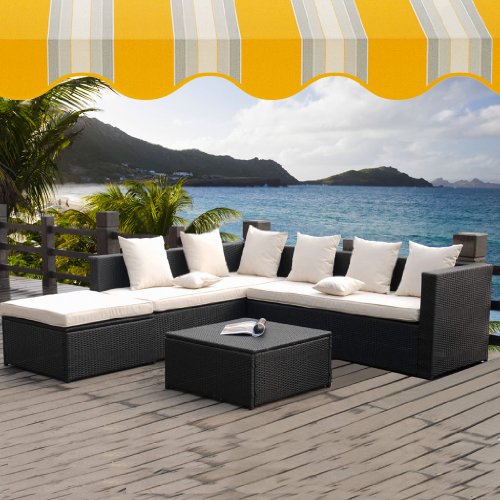 Deluxe Lounge Garnitur PolyRattan Sitzgruppe inkl. Auflagen – schwarz