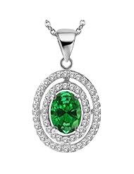 1.89 Ct Oval Green Created Emerald 925 Sterling Silver Pendant With 18" Chain