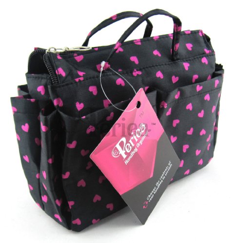 Periea Handbag Organiser Small Black With Pink Hearts - Sash