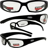 CHICAGO FOAM PADDED MOTORCYCLE SUNGLASSES UV400 GOGGLES BIKER EYEWEAR CLEAR LENSES