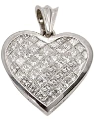 18k White Gold Invisible Diamond Heart Pendant 3 Carats