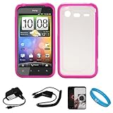 Durable Crystal Hard Case Cover with Pink Rubberized TPU Silicone Skin Edge ....