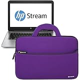 Evecase Ultra-Portable Universal Neoprene Carrying Sleeve for HP Stream 14 Quad Core Laptop with Beats Audio (Natural Silver)- Purple