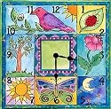 Spring Garden Animal Flower Art Wall Desk Clock Timepiece from Rock Paper Scissors artist Pamela Corwin