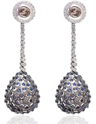 Diamond Pave Gemstone New Year Dangle Drop Earrings 18kt Gold & Silver Antique Style Jewelry