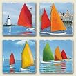AbsorbaStone Tumbled Tile Assorted Coaster set ~ Rainbow Catamarans ~ 4 Tile ...