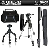 Tripod Accessory Bundle Kit For Nikon D3100 D5100 D800 D800E Digital SLR Camera Includes 57 Inch Pro Tripod + 67 Inch Monopod + 10 Inch Flexible Gripster + Deluxe Carrying Case