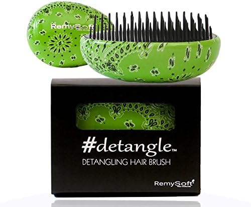 RemySoft Detangling Hair Brush - #detangle (Greendana) - Professional Compact Detangler for Adults and Kids - A must have for Hair Extensions and all hair types